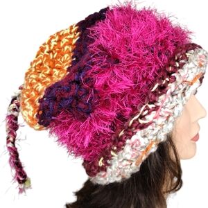 Handmade crochet colorful warm multi-fiber boho hats